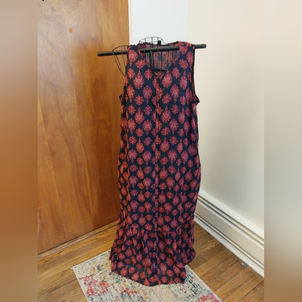 Lucky Brand Pre-Loved Sleeveless Dress Maxi Size L Dress with Red Floral Print
